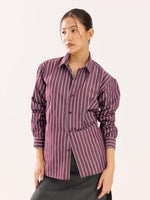 Load image into Gallery viewer, Burgundy Striped Poplin Shirt