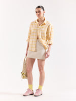 Load image into Gallery viewer, Yellow & Pink Checked Textured Oversized Shirt