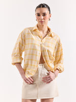Load image into Gallery viewer, Yellow & Pink Checked Textured Oversized Shirt