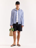 Load image into Gallery viewer, Royal Blue & White Striped Textured Oversized Shirt