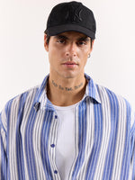 Load image into Gallery viewer, Royal Blue & White Striped Textured Oversized Shirt