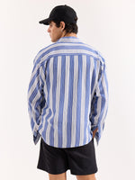 Load image into Gallery viewer, Royal Blue & White Striped Textured Oversized Shirt