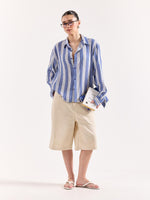 Load image into Gallery viewer, Royal Blue & White Striped Textured Oversized Shirt