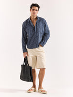 Load image into Gallery viewer, Dark Blue Pinstriped Poplin Oversized Shirt
