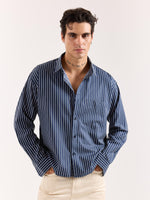 Load image into Gallery viewer, Dark Blue Pinstriped Poplin Oversized Shirt