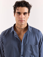 Load image into Gallery viewer, Dark Blue Pinstriped Poplin Oversized Shirt