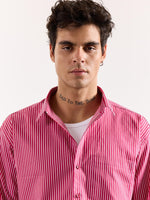 Load image into Gallery viewer, Cherry Red Pinstriped Poplin Oversized Shirt
