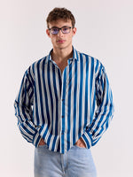 Load image into Gallery viewer, Blue & White Striped Drape Shirt