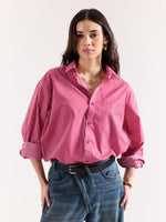 Load image into Gallery viewer, Cherry Red Pinstriped Poplin Oversized Shirt