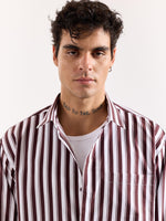 Load image into Gallery viewer, Coffee Brown & White Striped Poplin Oversized Shirt