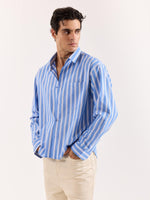 Load image into Gallery viewer, Mid Blue & White Striped Poplin Oversized Shirt