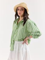 Load image into Gallery viewer, Light Green Striped Poplin Oversized Shirt