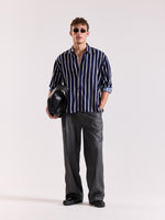 Load image into Gallery viewer, Navy Blue & White Striped Drape Shirt