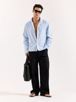 Load image into Gallery viewer, Sky Blue & Black Striped Poplin Oversized Shirt