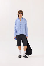 Load image into Gallery viewer, Blue & White Striped Seersucker Holiday Shirt