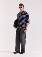 Load image into Gallery viewer, Navy Blue & White Striped Drape Shirt