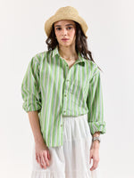 Load image into Gallery viewer, Light Green Striped Poplin Oversized Shirt