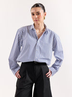 Load image into Gallery viewer, White & Blue Striped Poplin Oversized Shirt