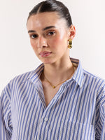 Load image into Gallery viewer, White & Blue Striped Poplin Oversized Shirt