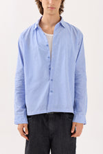 Load image into Gallery viewer, Blue & White Striped Seersucker Holiday Shirt