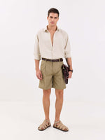 Load image into Gallery viewer, Khaki Checked Trouser Shorts