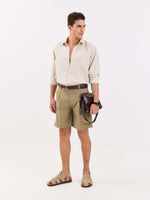Load image into Gallery viewer, Khaki Checked Trouser Shorts