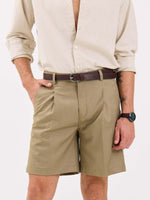 Load image into Gallery viewer, Khaki Checked Trouser Shorts