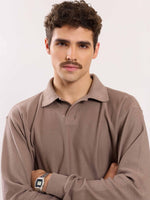 Load image into Gallery viewer, Taupe Jacquard Knit Polo T-shirt