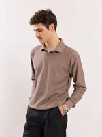 Load image into Gallery viewer, Taupe Jacquard Knit Polo T-shirt