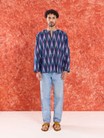 Load image into Gallery viewer, Blue Ikat Short Kurta