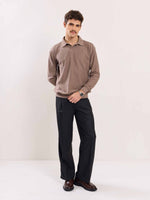 Load image into Gallery viewer, Taupe Jacquard Knit Polo T-shirt