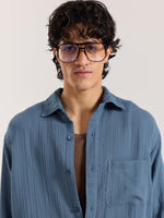 Load image into Gallery viewer, Dark Dusty Blue Gauze Holiday Shirt