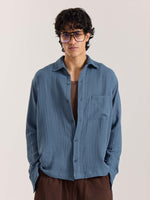 Load image into Gallery viewer, Dark Dusty Blue Gauze Holiday Shirt