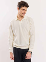 Load image into Gallery viewer, Cream Jacquard Knit Polo T-shirt