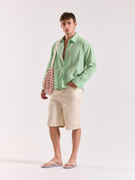 Load image into Gallery viewer, Green & Pink Seersucker Oversized Cropped Shirt