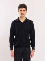 Load image into Gallery viewer, Black Jacquard Knit Polo T-shirt