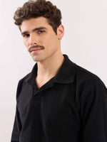 Load image into Gallery viewer, Black Jacquard Knit Polo T-shirt