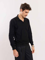 Load image into Gallery viewer, Black Jacquard Knit Polo T-shirt
