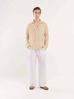 Load image into Gallery viewer, Beige Gauze Striped Holiday Shirt