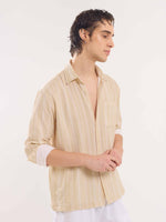 Load image into Gallery viewer, Beige Gauze Striped Holiday Shirt