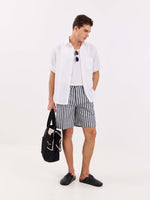 Load image into Gallery viewer, Grey Striped Linen Trouser Shorts
