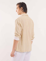 Load image into Gallery viewer, Beige Gauze Striped Holiday Shirt