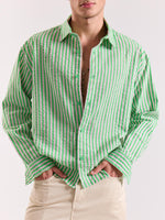 Load image into Gallery viewer, Green & Pink Seersucker Oversized Cropped Shirt