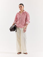 Load image into Gallery viewer, Red & White Striped Poplin Oversized Shirt