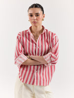 Load image into Gallery viewer, Red & White Striped Poplin Oversized Shirt