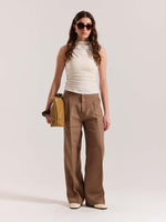 Load image into Gallery viewer, Brown Linen Baggy Fit Trousers