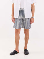 Load image into Gallery viewer, Grey Striped Linen Trouser Shorts