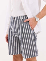 Load image into Gallery viewer, Grey Striped Linen Trouser Shorts