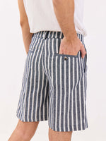 Load image into Gallery viewer, Grey Striped Linen Trouser Shorts