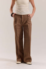 Load image into Gallery viewer, Brown Linen Baggy Fit Trousers
